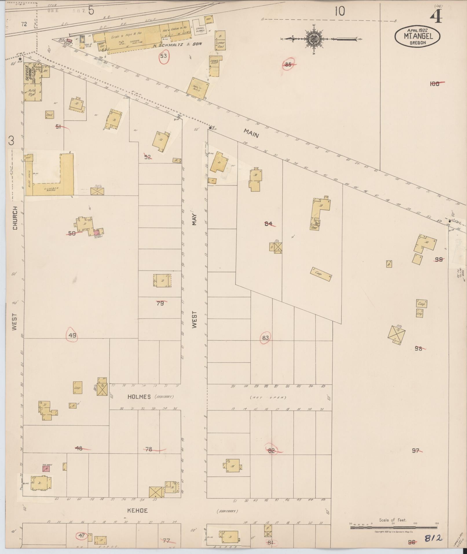Sanborn Fire Insurance Map from Mount Angel, Marion County, Oregon (1931), Sheet #0004 - Complete Map Set gallery image, historic Sanborn map, vintage wall art, Oregon Oregon