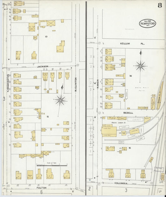 Sanborn Fire Insurance Map from Hempstead, Nassau County, New York (1904), Sheet #0008 - Historic Sanborn Fire Insurance Map Print, vintage old map wall art, antique decor, genealogy gift, New York New York map