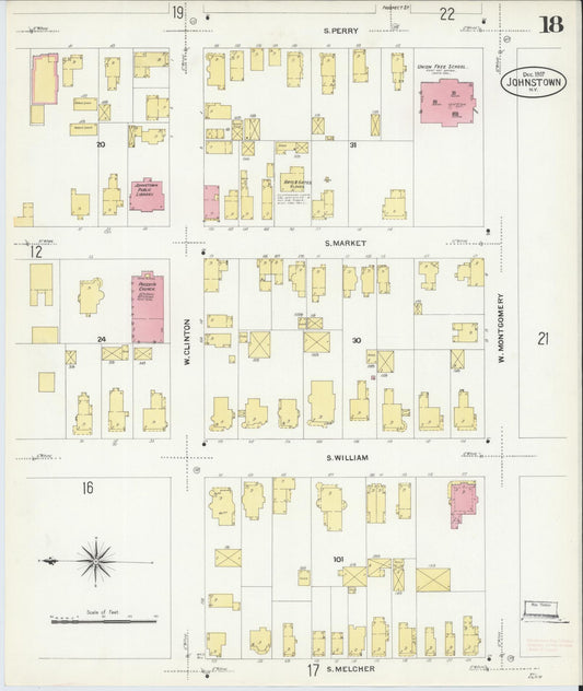 Sanborn Fire Insurance Map from Johnstown, Fulton County, New York (1907), Sheet #0018 - Historic Sanborn Fire Insurance Map Print, vintage old map wall art, antique decor, genealogy gift, New York New York map