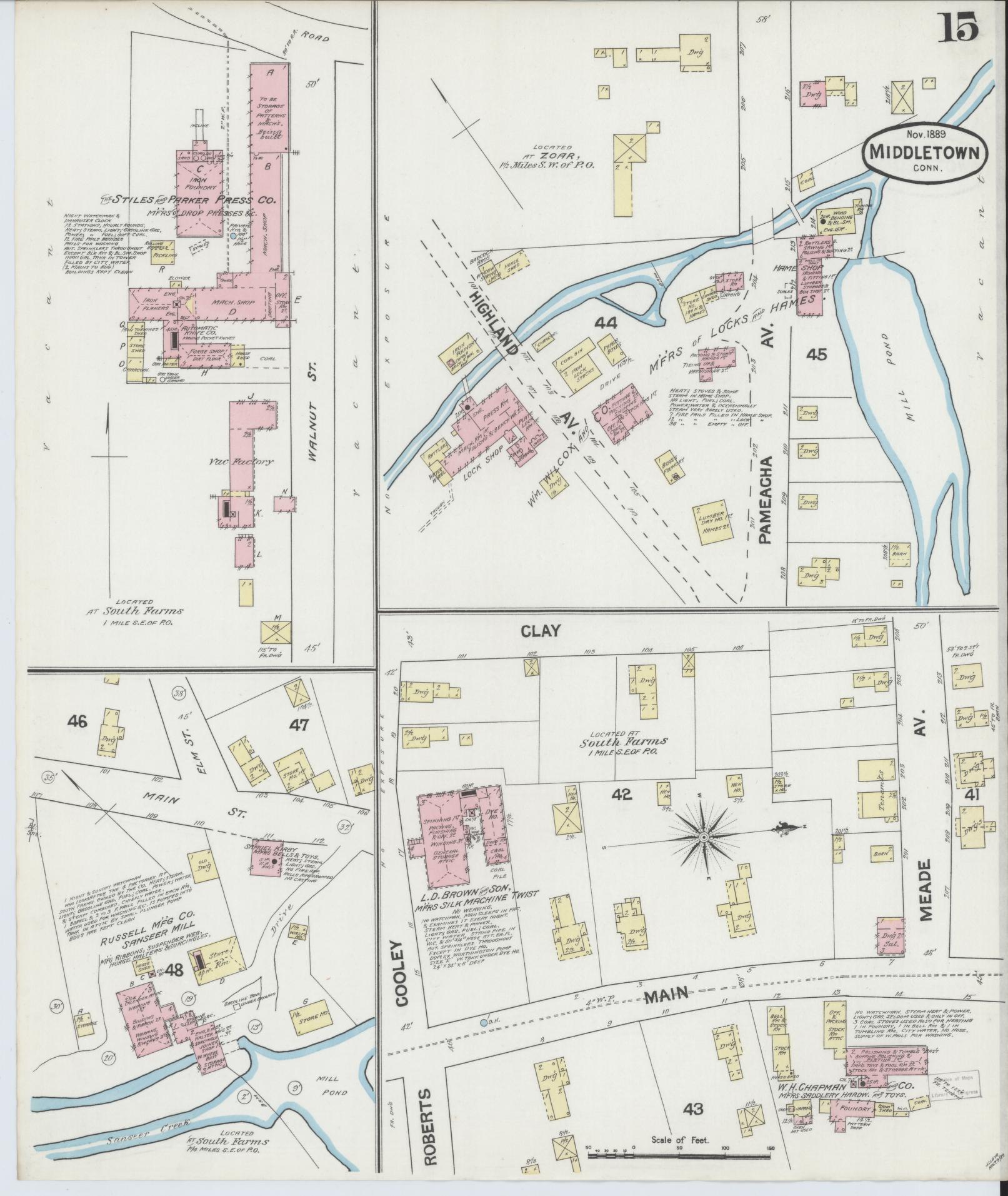 Sanborn Fire Insurance Map from Middletown, Middlesex County, Connecticut (1889), Sheet #0015 - Historic Sanborn Fire Insurance Map Print, vintage old map wall art, antique decor, genealogy gift, Connecticut Connecticut map