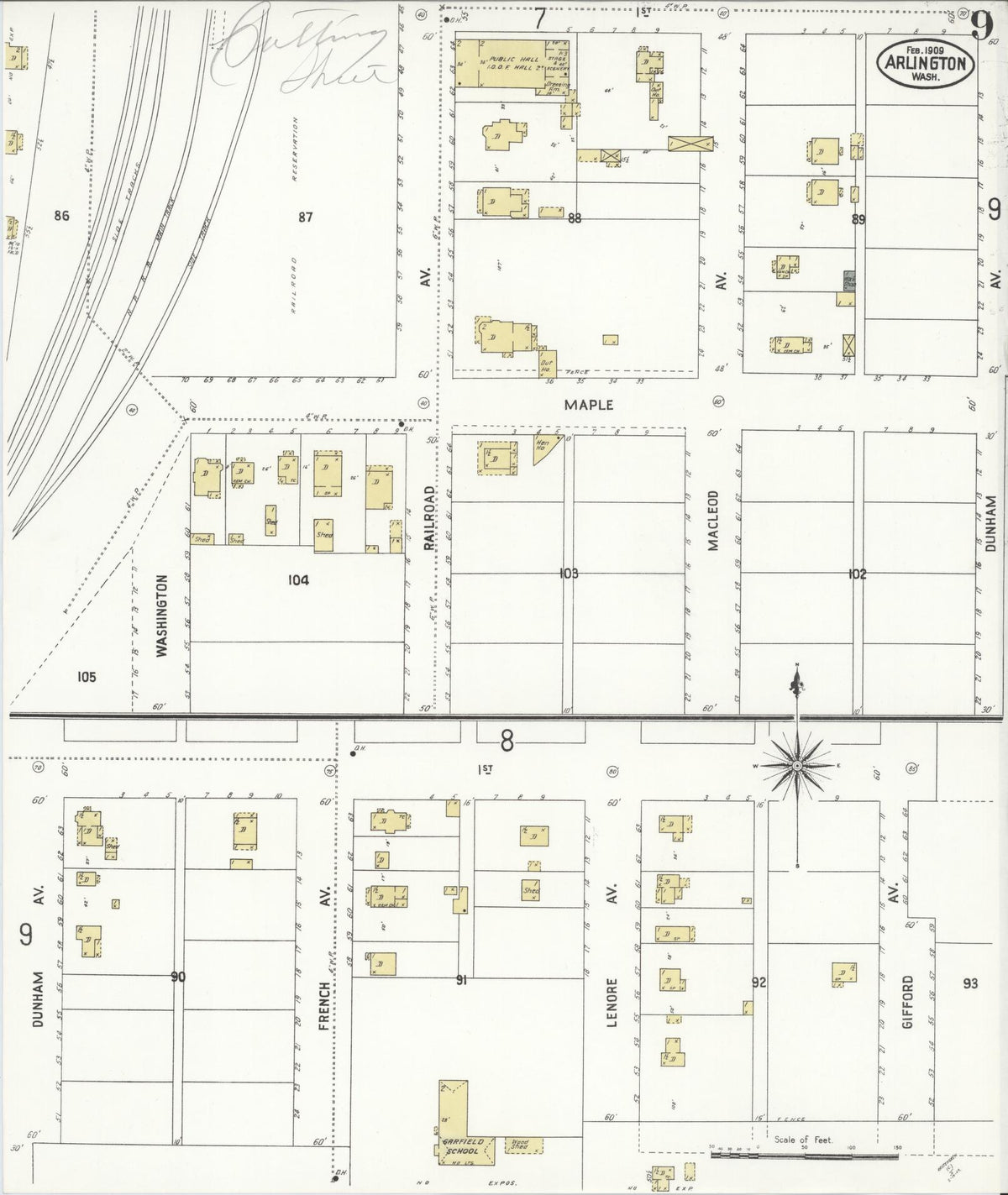 Sanborn Fire Insurance Map from Arlington, Snohomish County, Washington (1909), Sheet #0009 - Complete Map Set gallery image, historic Sanborn map, vintage wall art, Washington Washington