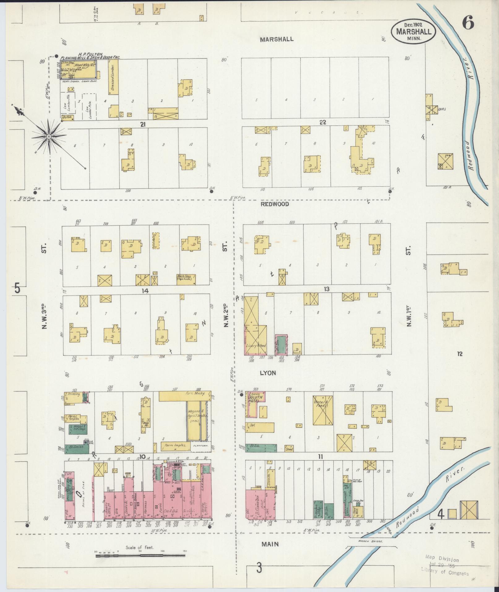 Sanborn Fire Insurance Map from Marshall, Lyon County, Minnesota (1902), Sheet #0006 - Complete Map Set gallery image, historic Sanborn map, vintage wall art, Minnesota Minnesota