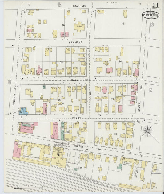Sanborn Fire Insurance Map from Port Jervis, Orange County, New York (1894), Sheet #0011 - Historic Sanborn Fire Insurance Map Print, vintage old map wall art, antique decor, genealogy gift, New York New York map