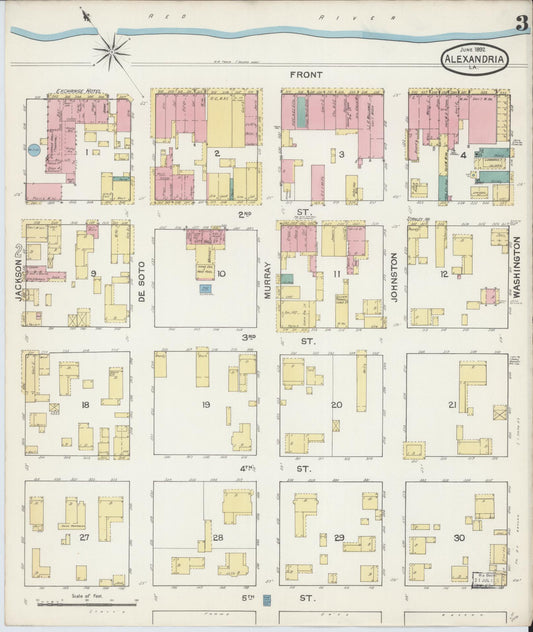 Sanborn Fire Insurance Map from Alexandria, Rapides Parish, Louisiana (1892), Sheet #0003 - Historic Sanborn Fire Insurance Map Print, vintage old map wall art, antique decor, genealogy gift, Louisiana Louisiana map