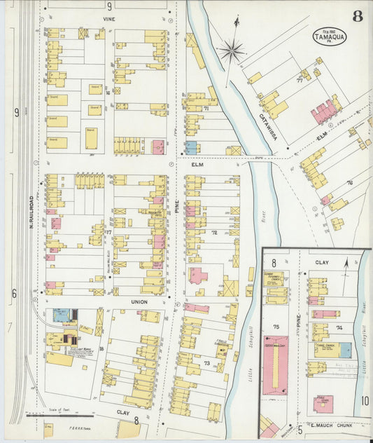 Sanborn Fire Insurance Map from Tamaqua, Schuylkill County, Pennsylvania (1902), Sheet #0008 - Historic Sanborn Fire Insurance Map Print, vintage old map wall art, antique decor, genealogy gift, Pennsylvania Pennsylvania map