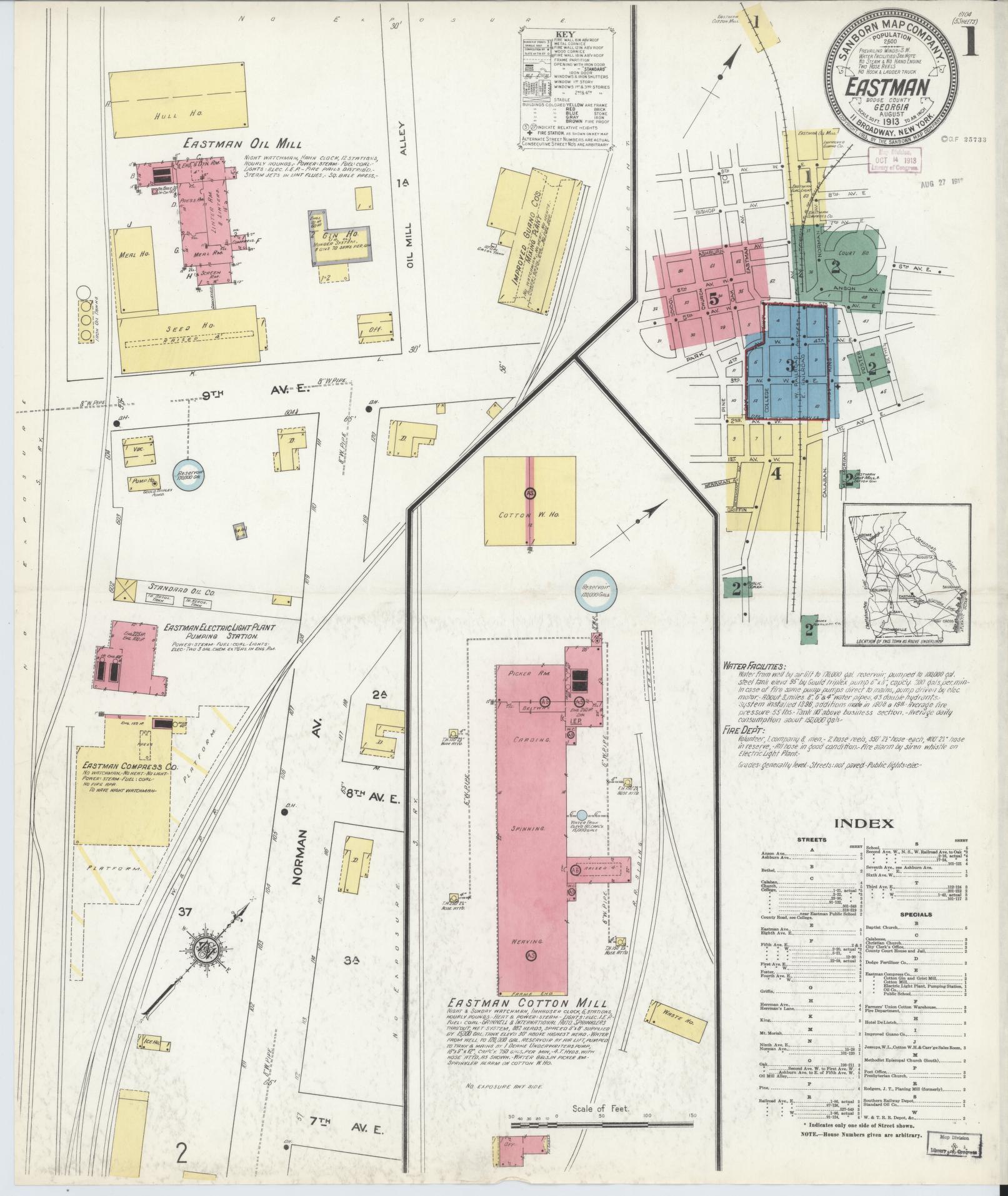 Sanborn Fire Insurance Map from Eastman, Dodge County, Georgia (1913), Sheet #0001 - Complete Map Set gallery image, historic Sanborn map, vintage wall art, Georgia Georgia