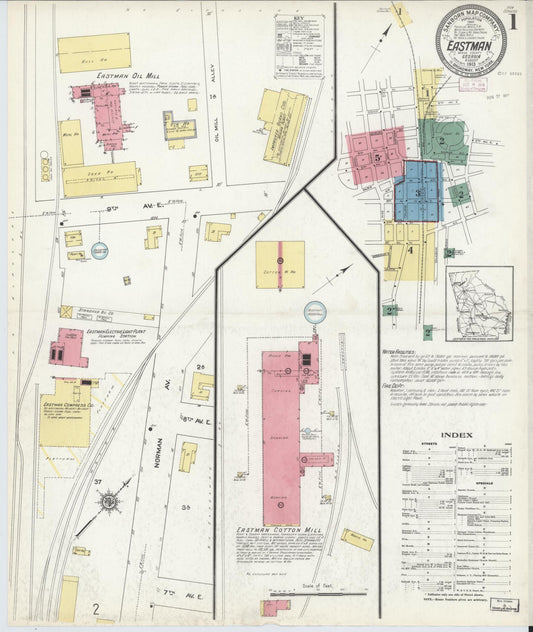 Sanborn Fire Insurance Map from Eastman, Dodge County, Georgia (1913), Sheet #0001 - Complete Map Set gallery image, historic Sanborn map, vintage wall art, Georgia Georgia