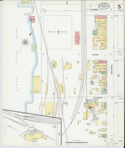 Sanborn Fire Insurance Map from Cadillac, Wexford County, Michigan (1900), Sheet #0005 - Complete Map Set gallery image, historic Sanborn map, vintage wall art, Michigan Michigan