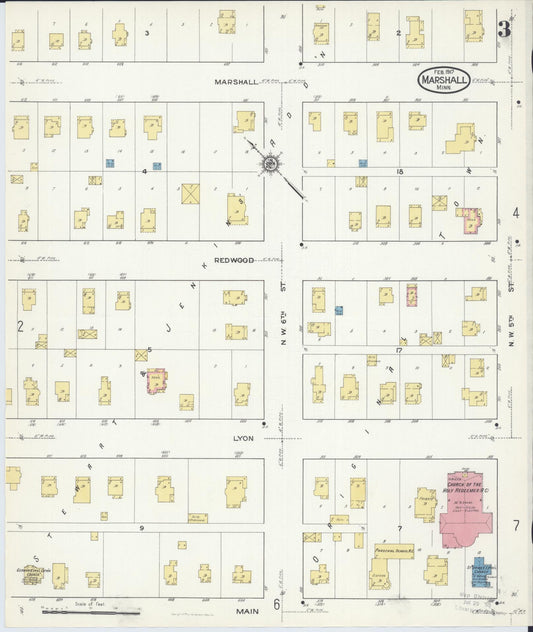 Sanborn Fire Insurance Map from Marshall, Lyon County, Minnesota (1917), Sheet #0003 - Historic Sanborn Fire Insurance Map Print, vintage old map wall art, antique decor, genealogy gift, Minnesota Minnesota map