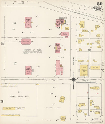 Sanborn Fire Insurance Map from Eugene, Lane County, Oregon (1912), Sheet #0029 - Complete Map Set gallery image, historic Sanborn map, vintage wall art, Oregon Oregon