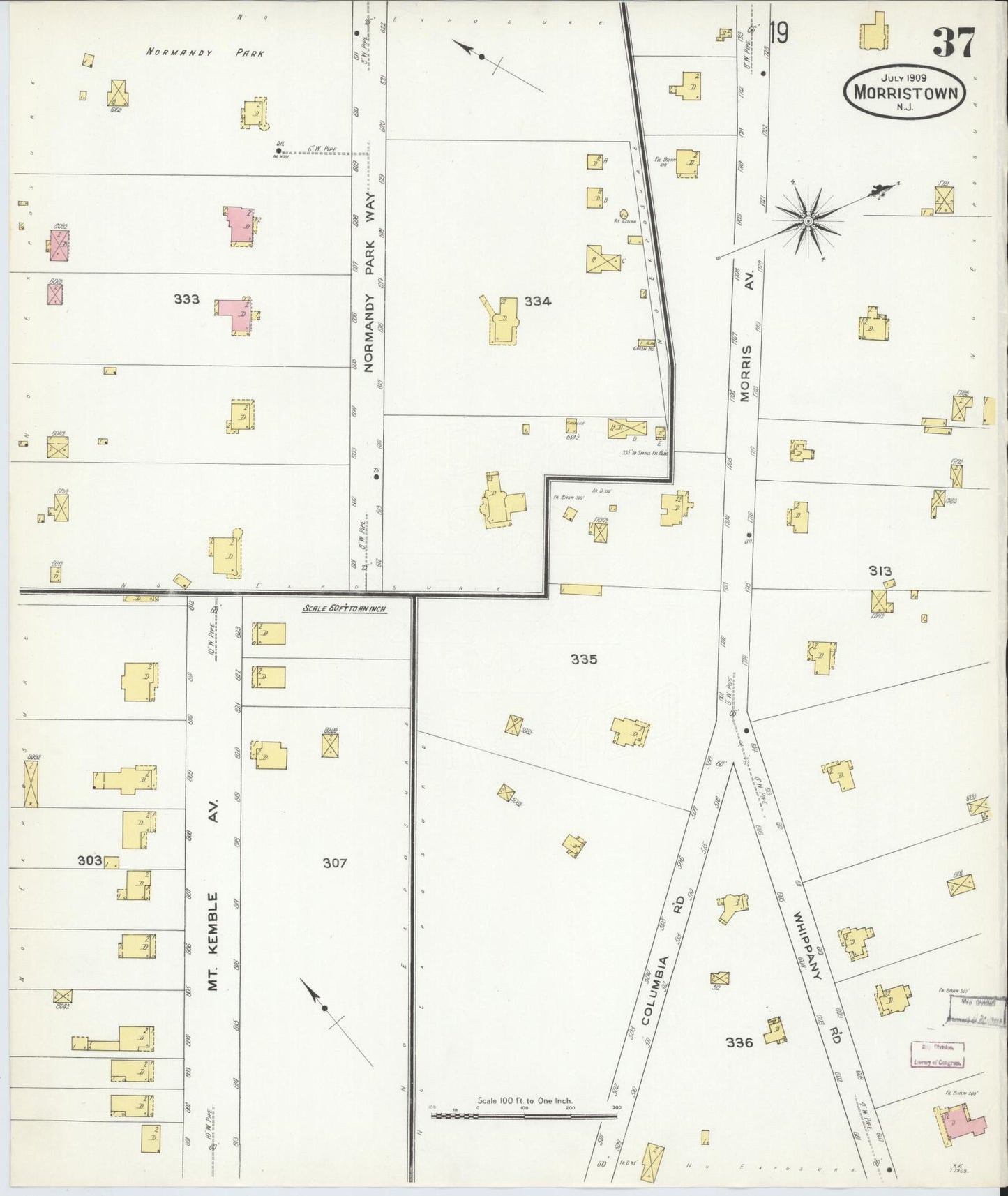 Sanborn Fire Insurance Map from Morristown, Morris County, New Jersey (1909), Sheet #0037 - Complete Map Set gallery image, historic Sanborn map, vintage wall art, New Jersey New Jersey
