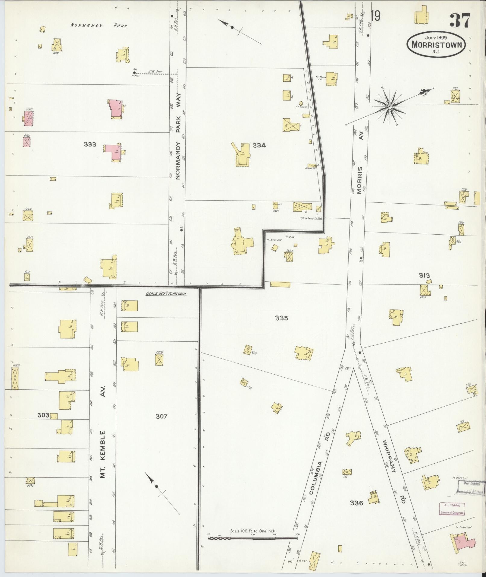 Sanborn Fire Insurance Map from Morristown, Morris County, New Jersey (1909), Sheet #0037 - Complete Map Set gallery image, historic Sanborn map, vintage wall art, New Jersey New Jersey
