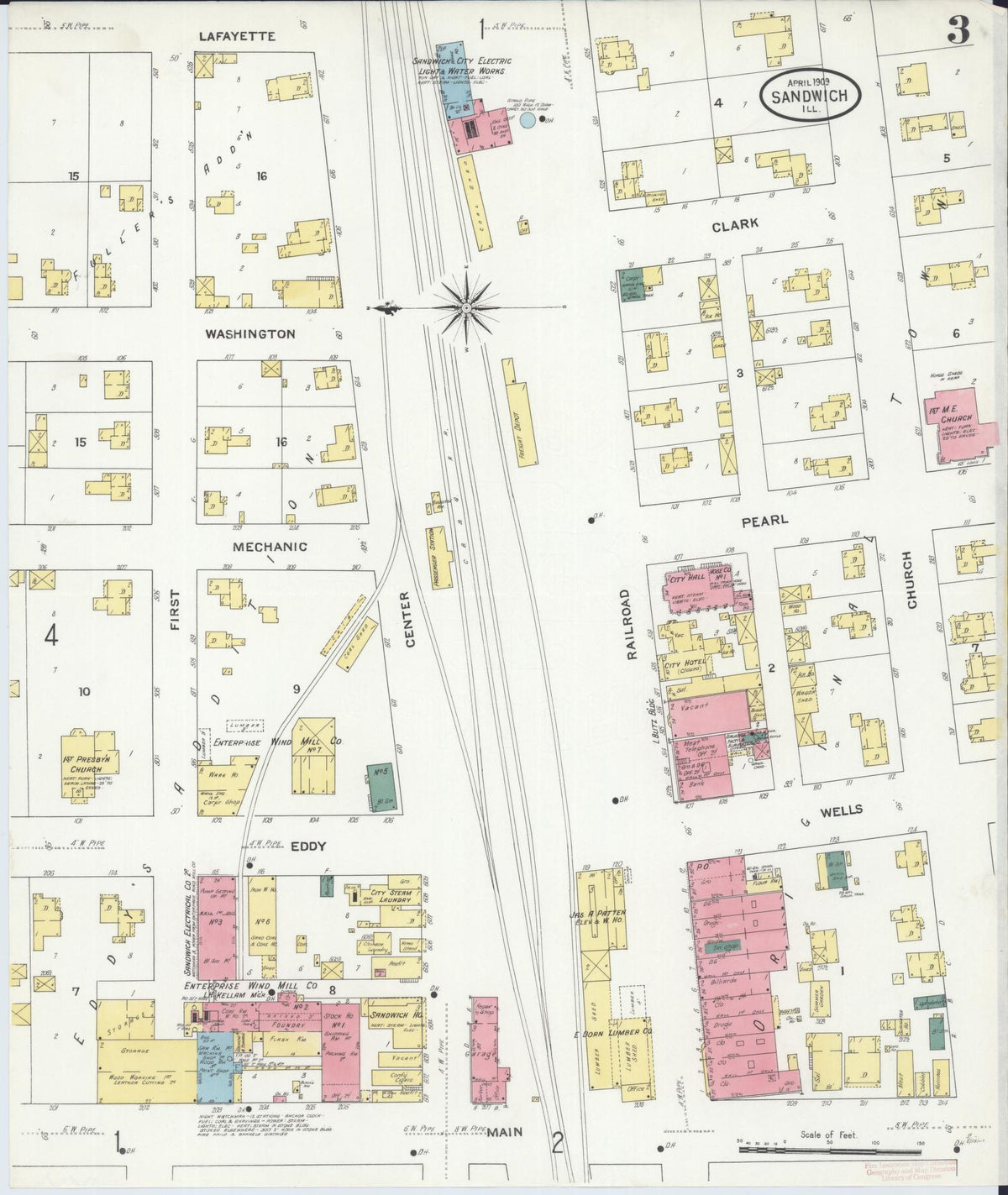 Sanborn Fire Insurance Map from Sandwich, De Kalb County, Illinois (1909), Sheet #0003 - Complete Map Set gallery image, historic Sanborn map, vintage wall art, Illinois Illinois