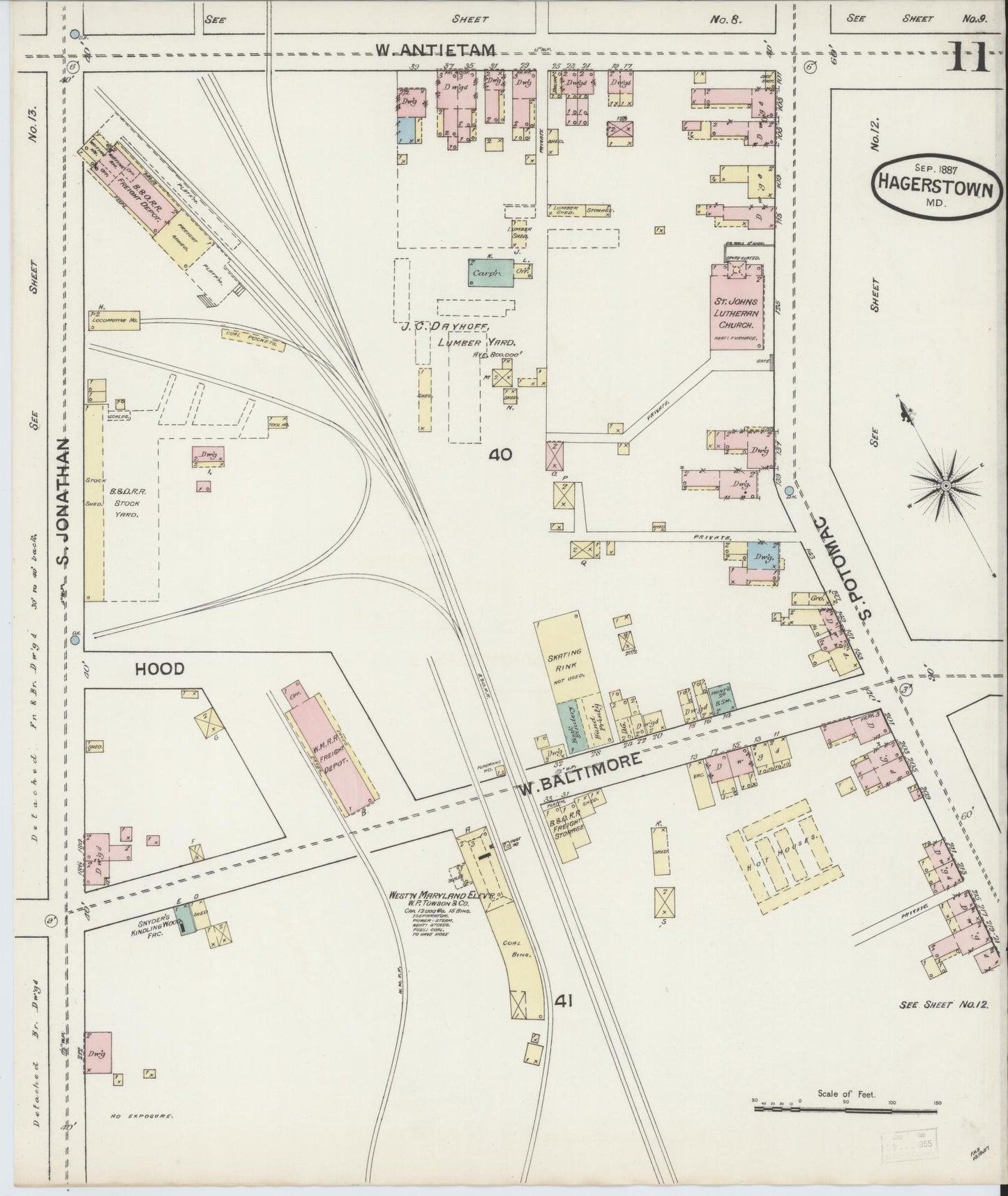 Washington, Maryland - 1887 - Sanborn Fire Insurance Map, Sheet #0011 - Historic Sanborn Fire Insurance Map Print, Washington Maryland 1887 0011 vintage old map wall art