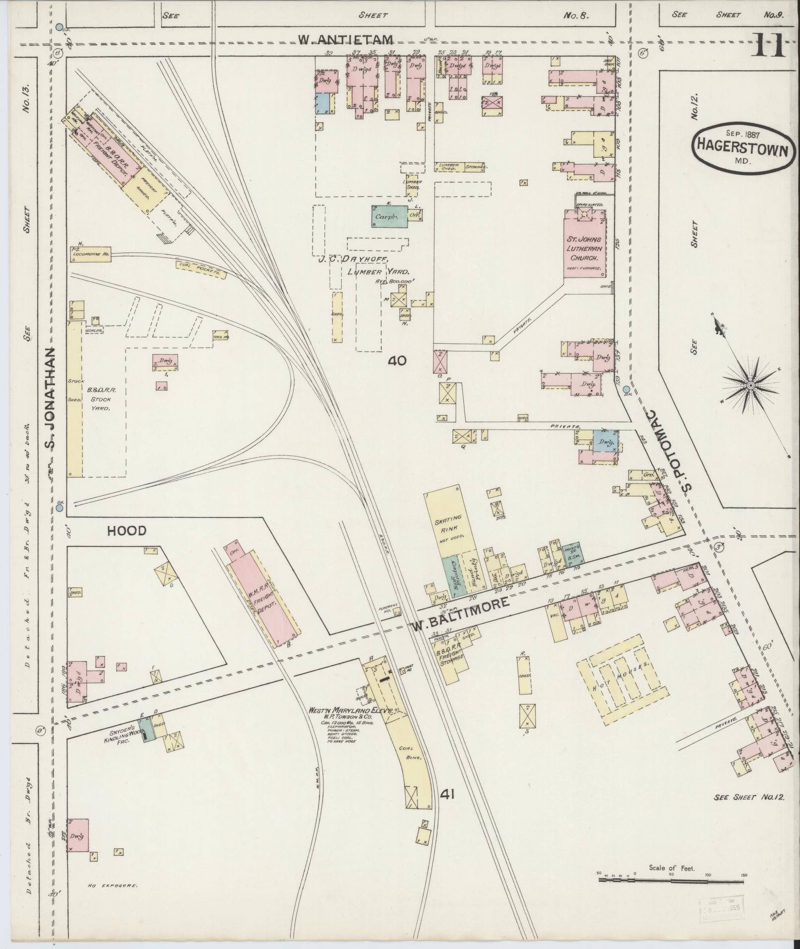 Washington, Maryland - 1887 - Sanborn Fire Insurance Map, Sheet #0011 - Historic Sanborn Fire Insurance Map Print, Washington Maryland 1887 0011 vintage old map wall art