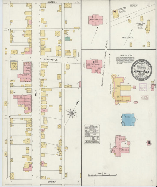Sanborn Fire Insurance Map from Slippery Rock, Butler County, Pennsylvania (1906), Sheet #0001 - Historic Sanborn Fire Insurance Map Print, vintage old map wall art, antique decor, genealogy gift, Pennsylvania Pennsylvania map