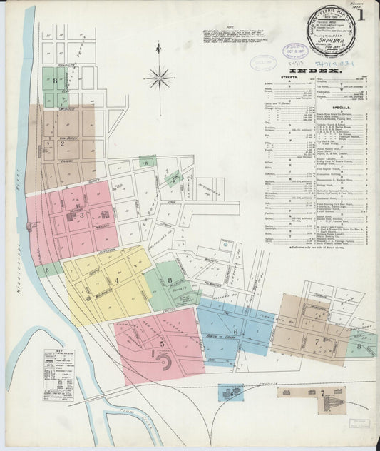 Sanborn Fire Insurance Map from Savanna, Carroll County, Illinois (1897), Sheet #0001 - Historic Sanborn Fire Insurance Map Print, vintage old map wall art, antique decor, genealogy gift, Illinois Illinois map