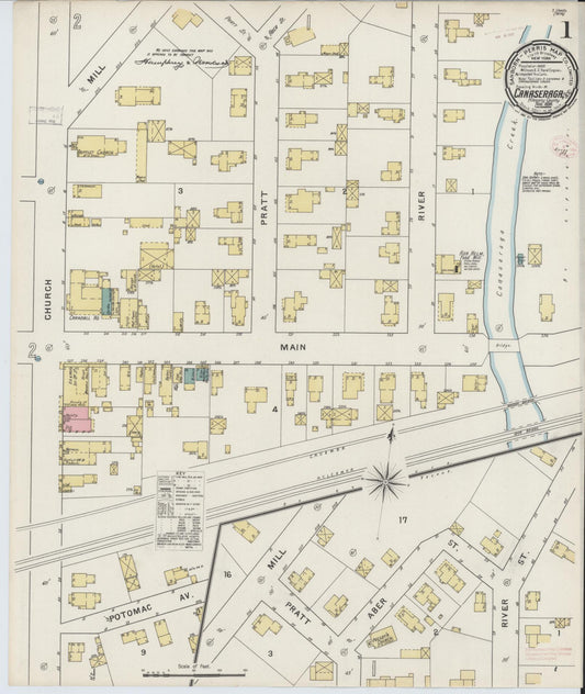 Sanborn Fire Insurance Map from Canaseraga, Allegany County, New York (1894), Sheet #0001 - Historic Sanborn Fire Insurance Map Print, vintage old map wall art, antique decor, genealogy gift, New York New York map
