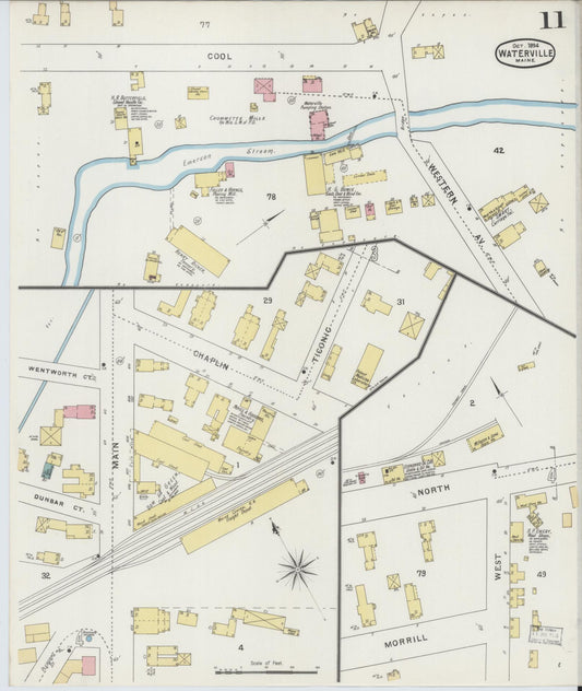 Sanborn Fire Insurance Map from Waterville, Kennebec County, Maine (1894), Sheet #0011 - Historic Sanborn Fire Insurance Map Print, vintage old map wall art, antique decor, genealogy gift, Maine Maine map