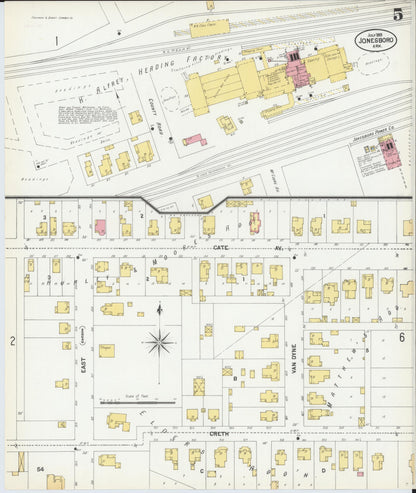 Sanborn Fire Insurance Map from Jonesboro, Craighead County, Arkansas (1901), Sheet #0005 - Complete Map Set gallery image, historic Sanborn map, vintage wall art, Arkansas Arkansas