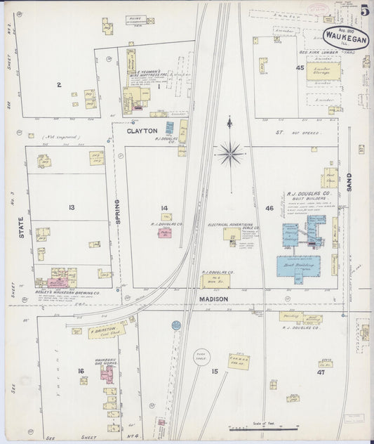 Sanborn Fire Insurance Map from Waukegan, Lake County, Illinois (1890), Sheet #0005 - Historic Sanborn Fire Insurance Map Print, vintage old map wall art, antique decor, genealogy gift, Illinois Illinois map