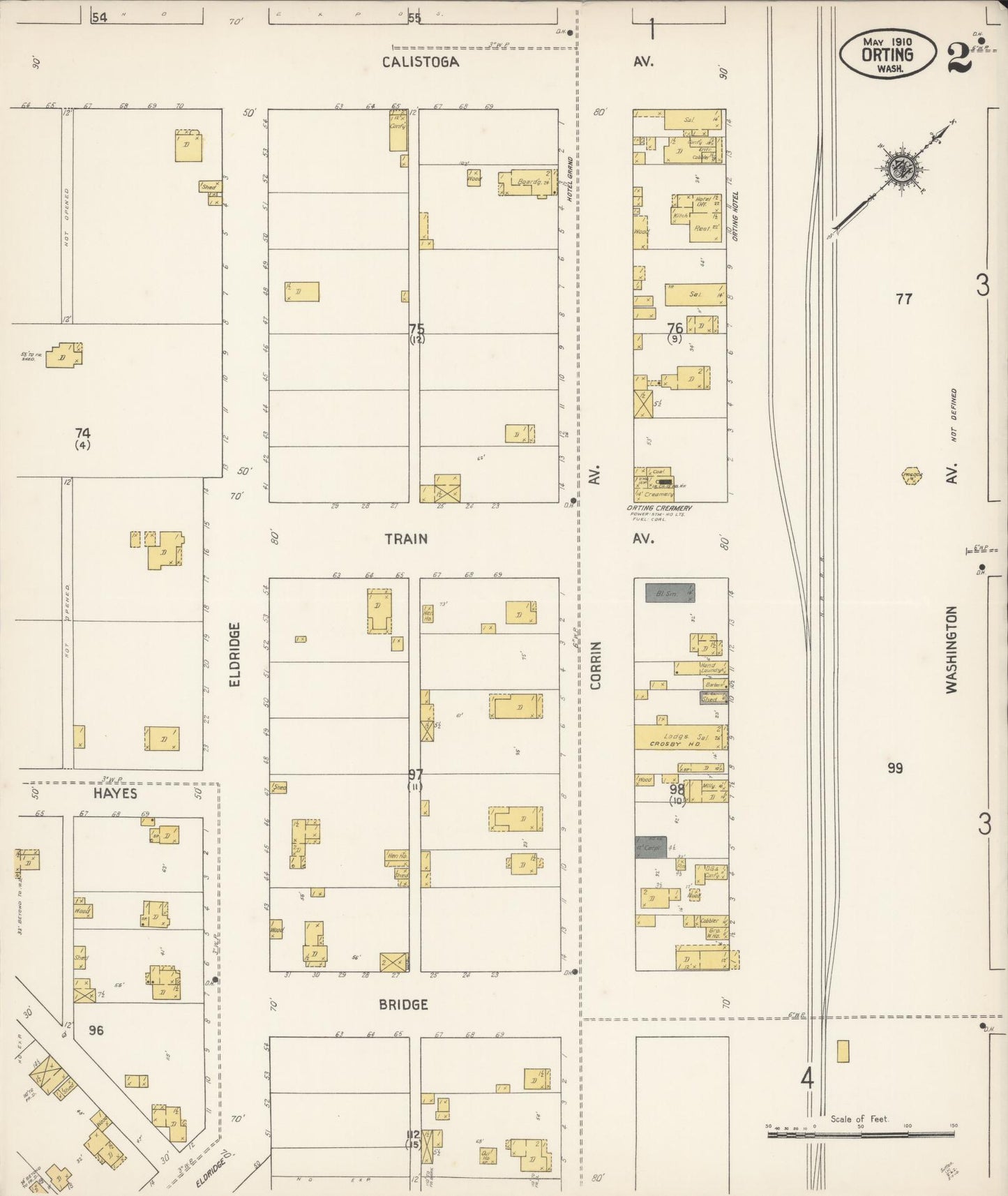 Sanborn Fire Insurance Map from Orting, Pierce County, Washington (1910), Sheet #0002 - Complete Map Set gallery image, historic Sanborn map, vintage wall art, Washington Washington