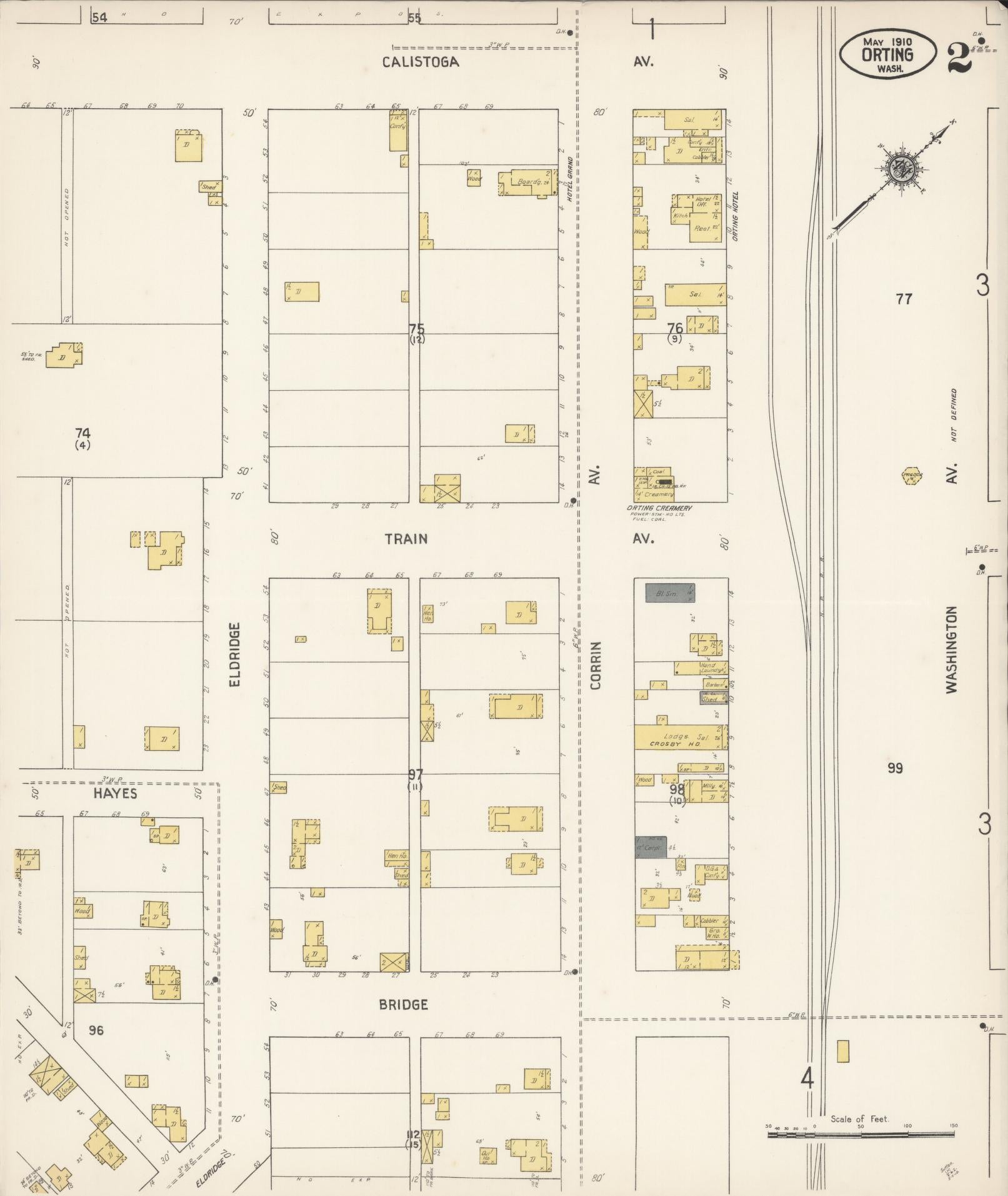 Sanborn Fire Insurance Map from Orting, Pierce County, Washington (1910), Sheet #0002 - Complete Map Set gallery image, historic Sanborn map, vintage wall art, Washington Washington