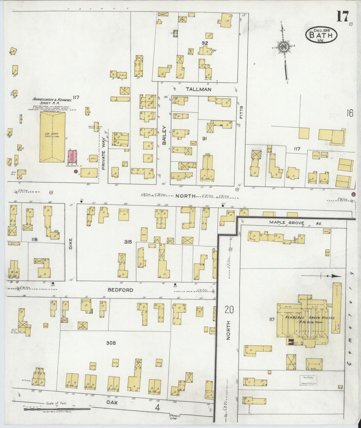 Sanborn Fire Insurance Map from Bath, Sagadahoc County, Maine (1919), Sheet #0017 - Complete Map Set gallery image, historic Sanborn map, vintage wall art, Maine Maine