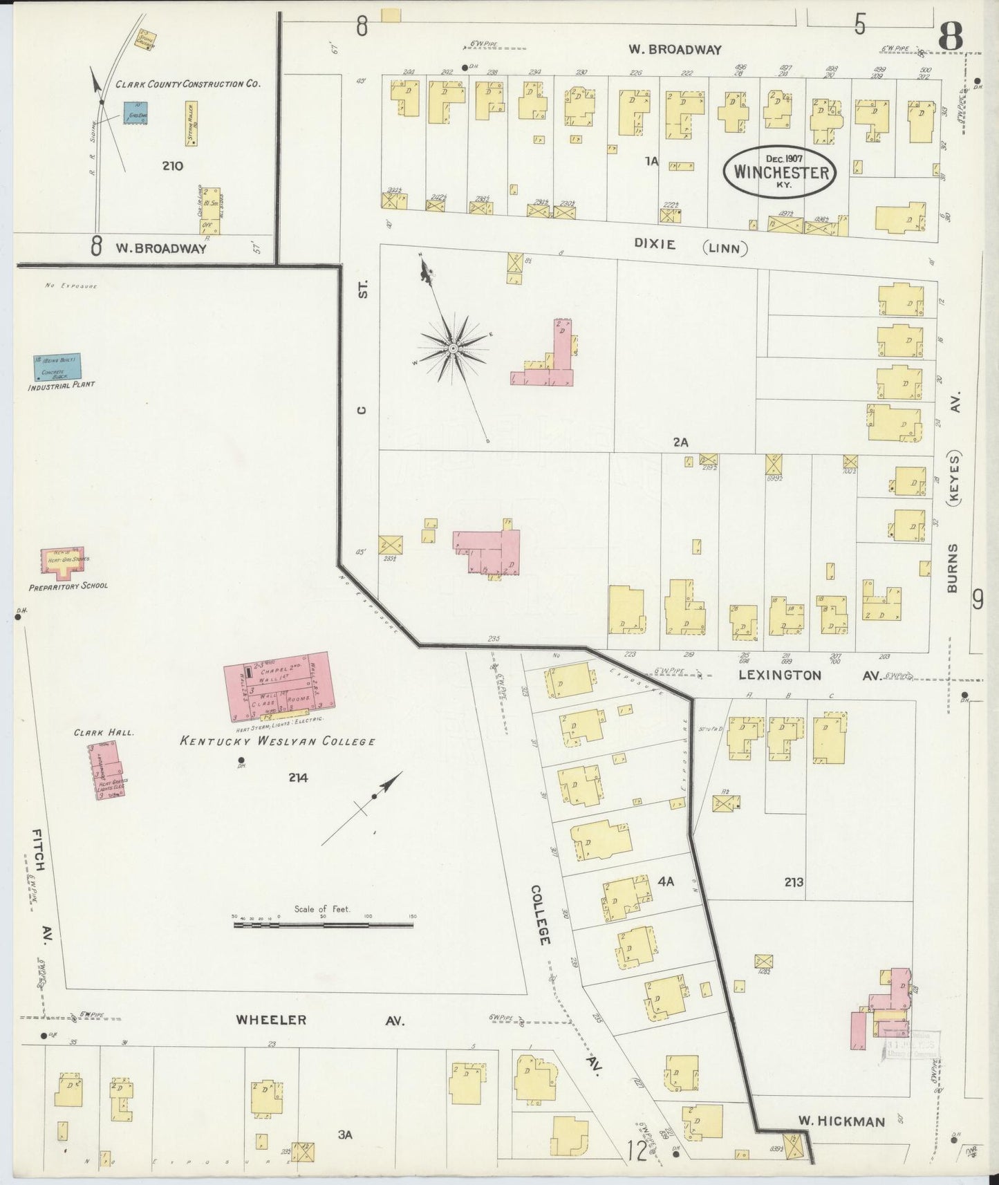 Sanborn Fire Insurance Map from Winchester, Clark County, Kentucky (1907), Sheet #0008 - Complete Map Set gallery image, historic Sanborn map, vintage wall art, Kentucky Kentucky