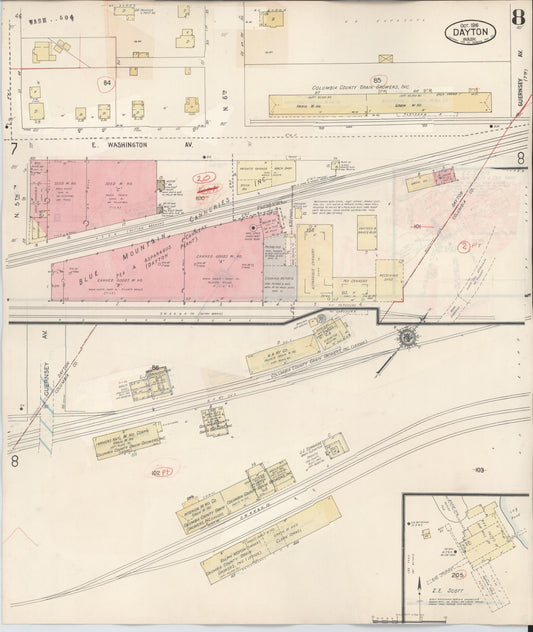 Sanborn Fire Insurance Map from Dayton, Columbia County, Washington (1943), Sheet #0008 - Historic Sanborn Fire Insurance Map Print, vintage old map wall art, antique decor, genealogy gift, Washington Washington map