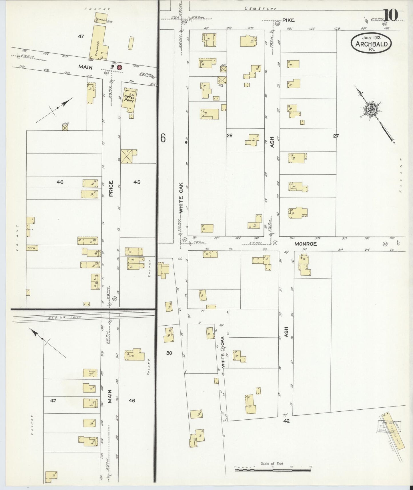 Sanborn Fire Insurance Map from Archbald, Lackawanna County, Pennsylvania (1912), Sheet #0010 - Historic Sanborn Fire Insurance Map Print, vintage old map wall art, antique decor, genealogy gift, Pennsylvania Pennsylvania map