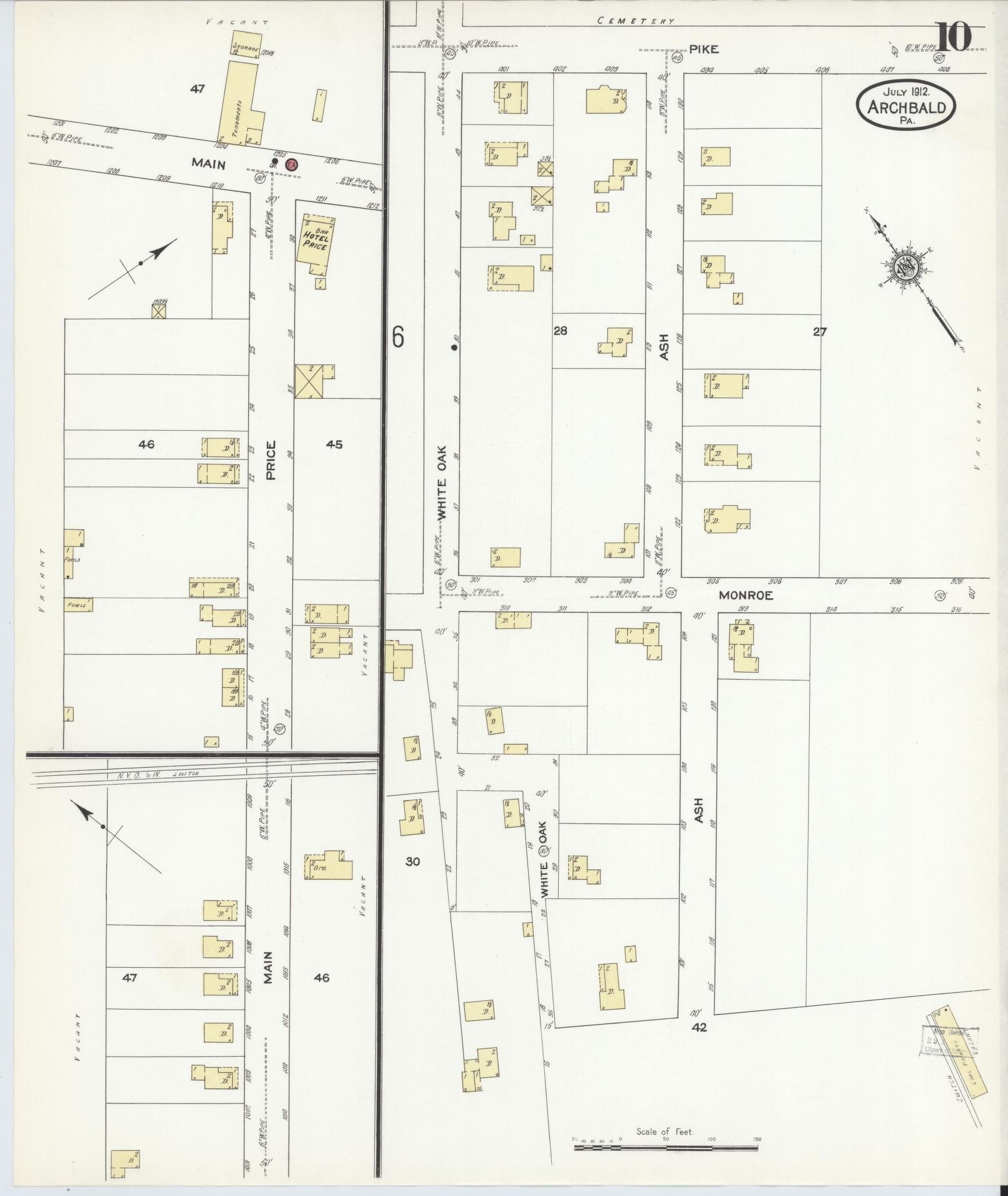 Sanborn Fire Insurance Map from Archbald, Lackawanna County, Pennsylvania (1912), Sheet #0010 - Historic Sanborn Fire Insurance Map Print, vintage old map wall art, antique decor, genealogy gift, Pennsylvania Pennsylvania map