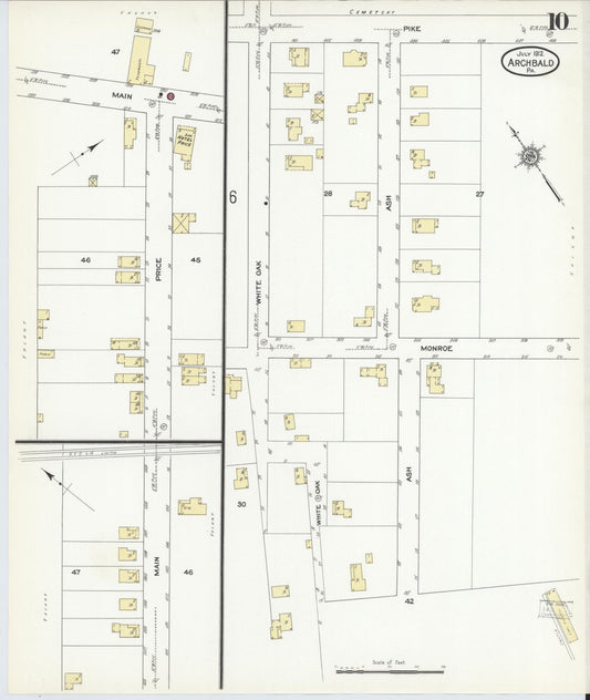 Sanborn Fire Insurance Map from Archbald, Lackawanna County, Pennsylvania (1912), Sheet #0010 - Historic Sanborn Fire Insurance Map Print, vintage old map wall art, antique decor, genealogy gift, Pennsylvania Pennsylvania map