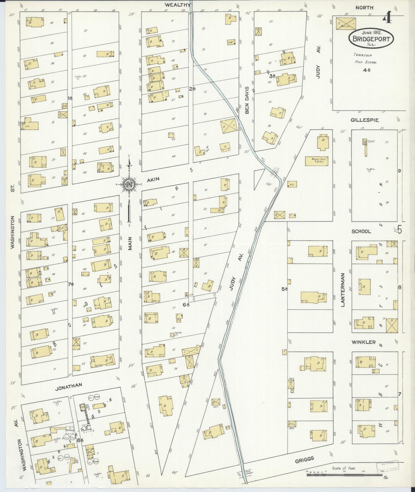 Sanborn Fire Insurance Map from Bridgeport, Lawrence County, Illinois (1912), Sheet #0004 - Complete Map Set gallery image, historic Sanborn map, vintage wall art, Illinois Illinois