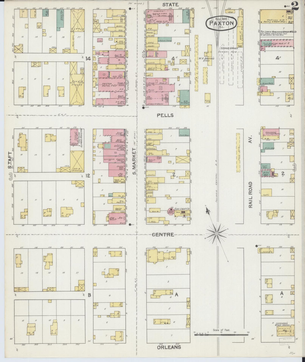 Sanborn Fire Insurance Map from Paxton, Ford County, Illinois (1892), Sheet #0002 - Historic Sanborn Fire Insurance Map Print, vintage old map wall art, antique decor, genealogy gift, Illinois Illinois map