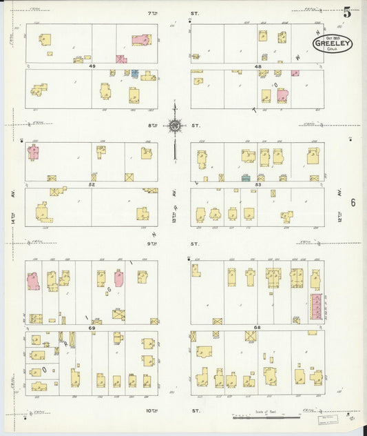 Sanborn Fire Insurance Map from Greeley, Weld County, Colorado (1909), Sheet #0005 - Historic Sanborn Fire Insurance Map Print, vintage old map wall art, antique decor, genealogy gift, Colorado Colorado map