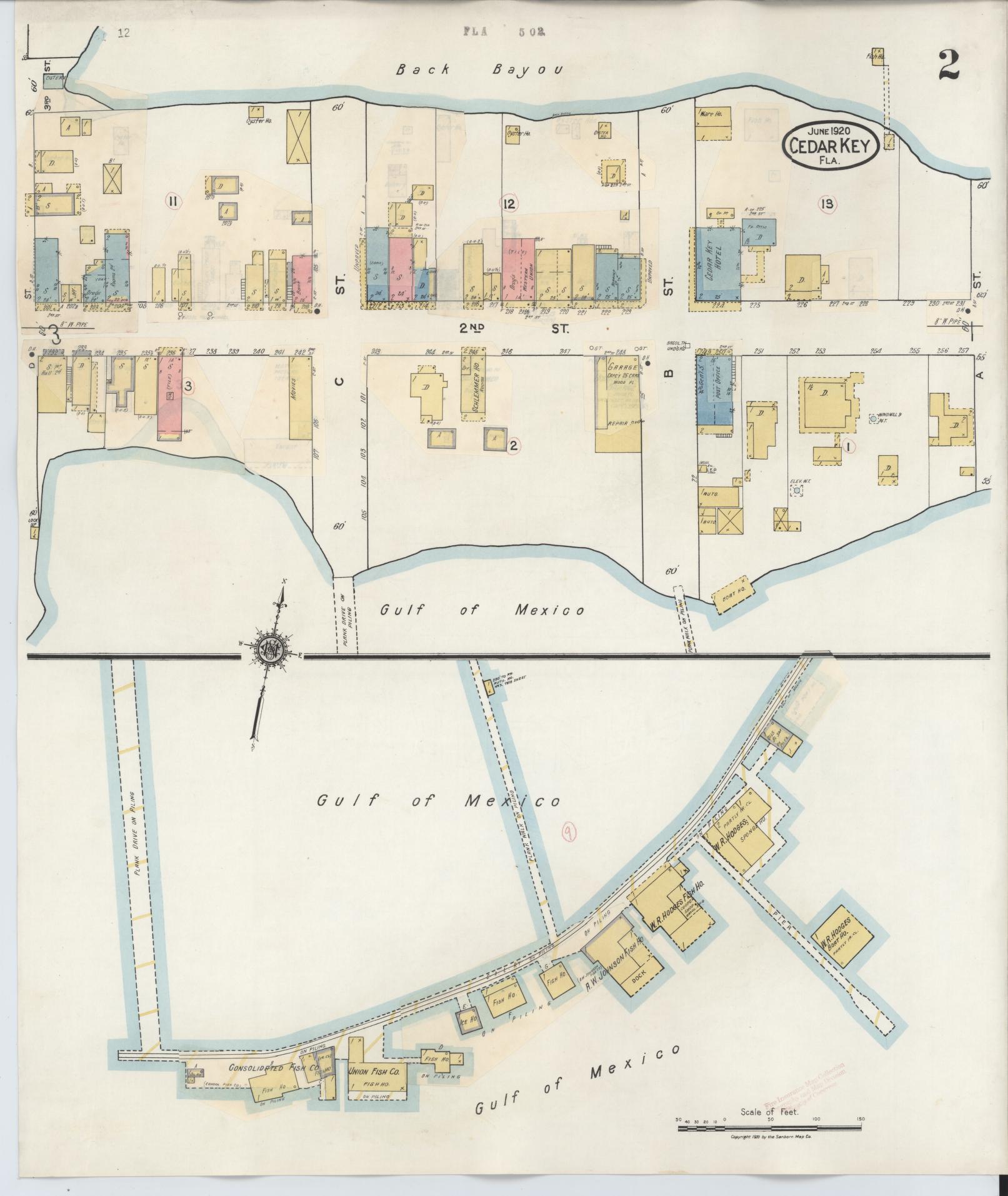 Sanborn Fire Insurance Map from Cedar Key, Levy County, Florida (1933), Sheet #0002 - Historic Sanborn Fire Insurance Map Print, vintage old map wall art, antique decor, genealogy gift, Florida Florida map