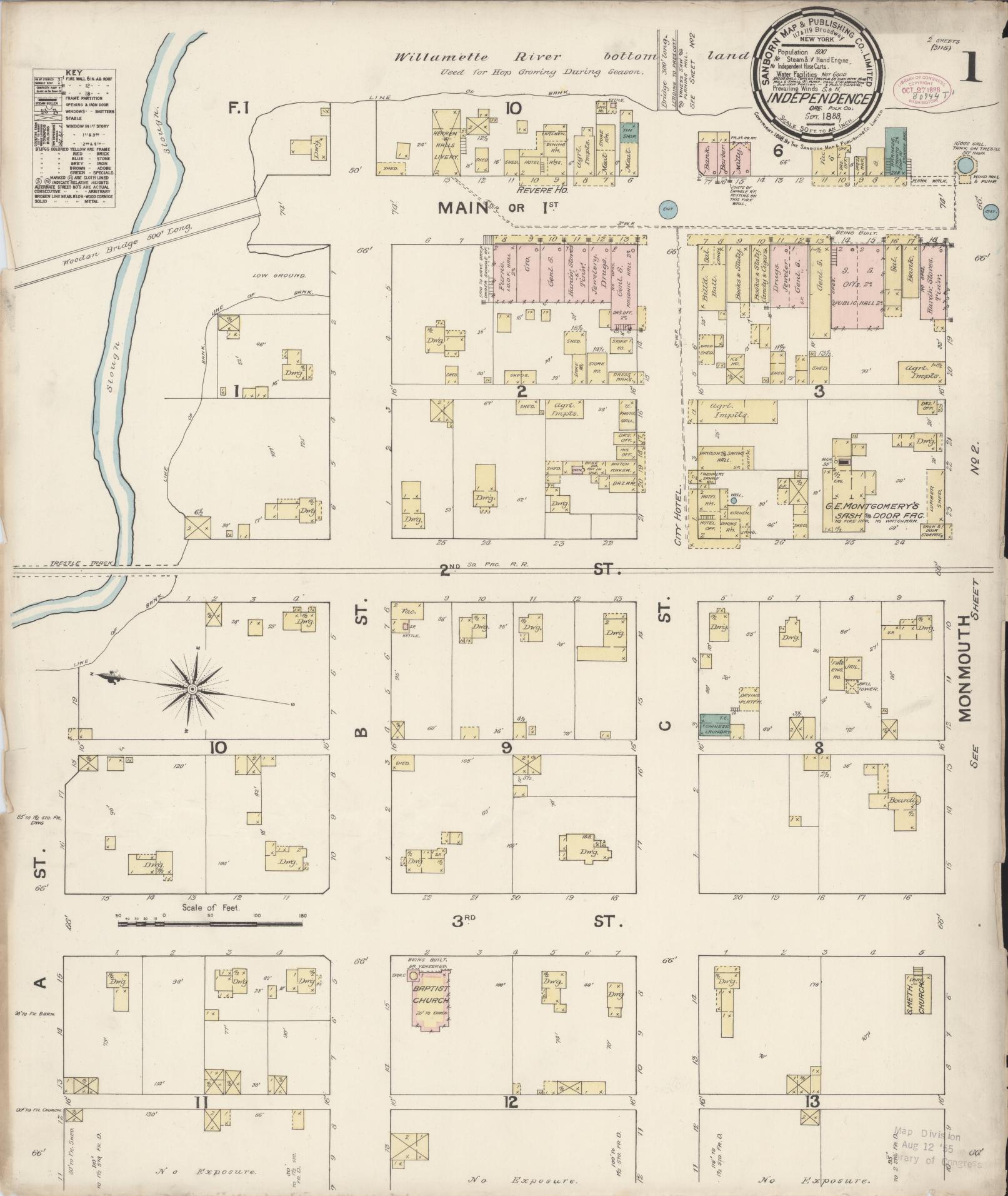 Sanborn Fire Insurance Map from Independence, Polk County, Oregon (1888), Sheet #0001 - Complete Map Set gallery image, historic Sanborn map, vintage wall art, Oregon Oregon