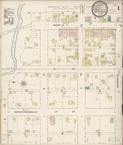 Sanborn Fire Insurance Map from Independence, Polk County, Oregon (1888), Sheet #0001 - Complete Map Set gallery image, historic Sanborn map, vintage wall art, Oregon Oregon