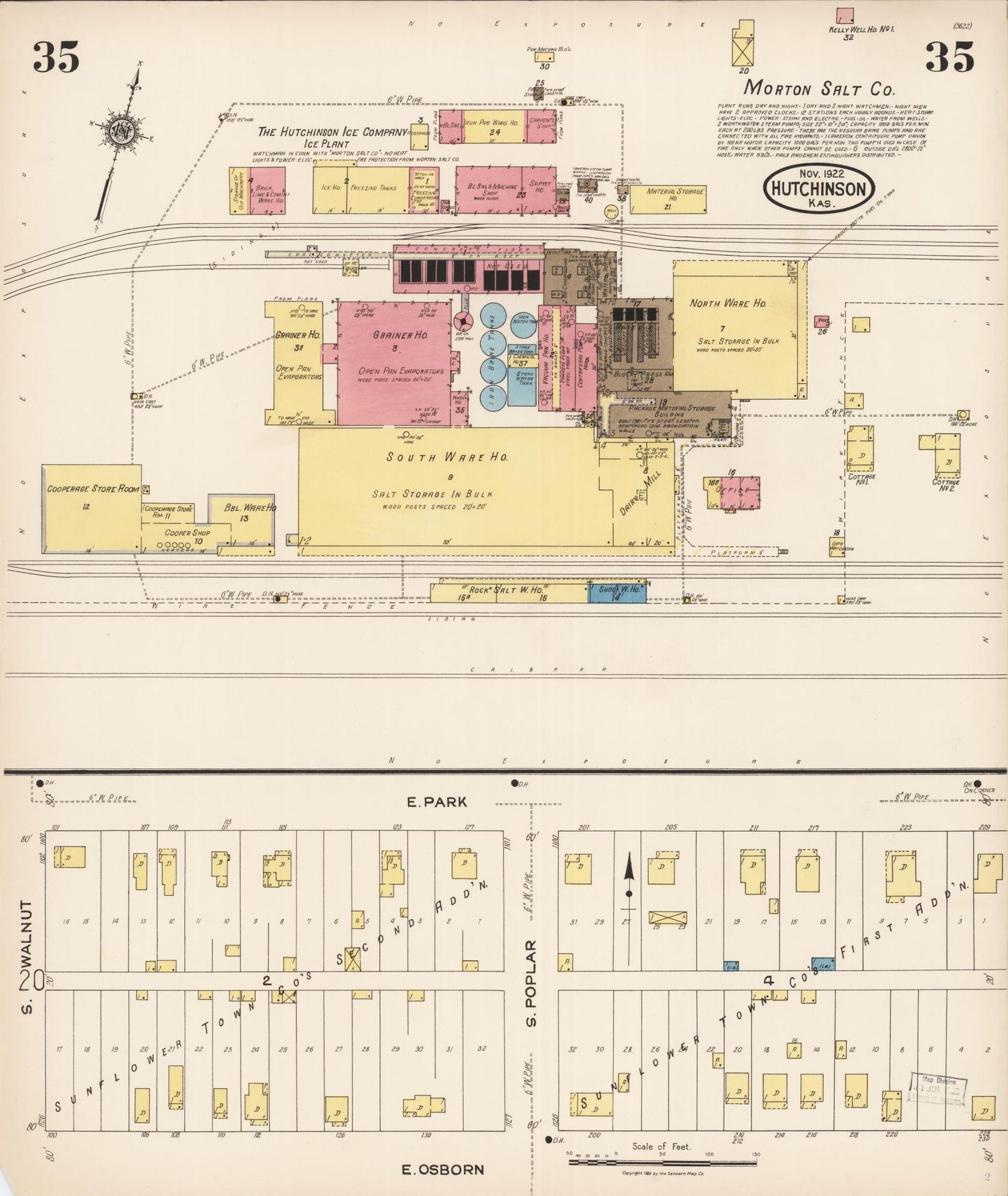 Sanborn Fire Insurance Map from Hutchinson, Reno County, Kansas (1922), Sheet #0036 - Complete Map Set gallery image, historic Sanborn map, vintage wall art, Kansas Kansas
