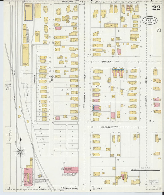 Sanborn Fire Insurance Map from Lansing, Ingham County, Michigan (1906), Sheet #0022 - Historic Sanborn Fire Insurance Map Print, vintage old map wall art, antique decor, genealogy gift, Michigan Michigan map