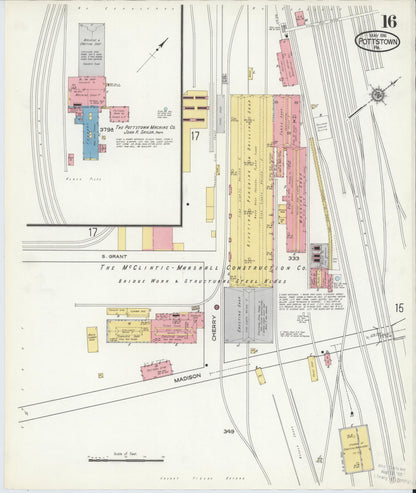 Sanborn Fire Insurance Map from Pottstown, Montgomery County, Pennsylvania (1916), Sheet #0016 - Historic Sanborn Fire Insurance Map Print, vintage old map wall art, antique decor, genealogy gift, Pennsylvania Pennsylvania map