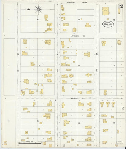Sanborn Fire Insurance Map from Miami, Dade County, Florida (1906), Sheet #0012 - Historic Sanborn Fire Insurance Map Print, vintage old map wall art, antique decor, genealogy gift, Florida Florida map