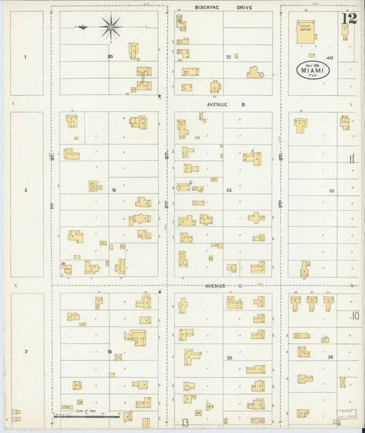Sanborn Fire Insurance Map from Miami, Dade County, Florida (1906), Sheet #0012 - Historic Sanborn Fire Insurance Map Print, vintage old map wall art, antique decor, genealogy gift, Florida Florida map