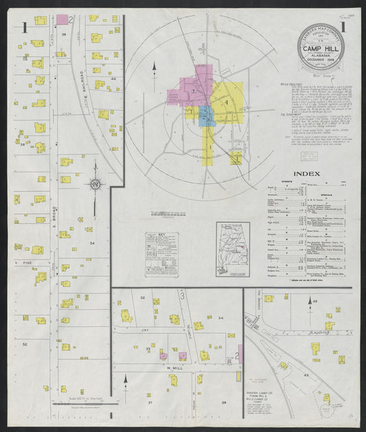 Sanborn Fire Insurance Map from Camp Hill, Tallapoosa County, Alabama (1928), Sheet #0001 - Complete Map Set gallery image, historic Sanborn map, vintage wall art, Alabama Alabama