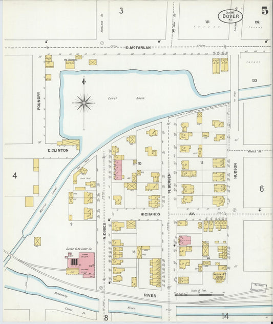 Sanborn Fire Insurance Map from Dover, Morris County, New Jersey (1900), Sheet #0005 - Historic Sanborn Fire Insurance Map Print, vintage old map wall art, antique decor, genealogy gift, New Jersey New Jersey map