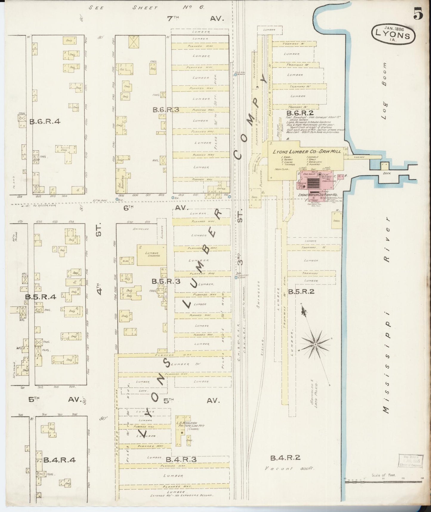 Sanborn Fire Insurance Map from Lyons, Clinton County, Iowa (1886), Sheet #0005 - Historic Sanborn Fire Insurance Map Print