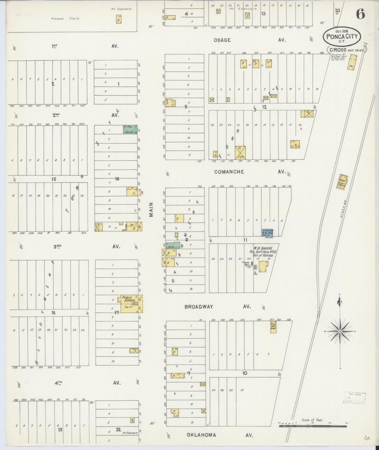 Sanborn Fire Insurance Map from Ponca City, Kay County, Oklahoma (1898), Sheet #0006 - Historic Sanborn Fire Insurance Map Print, vintage old map wall art, antique decor, genealogy gift, Oklahoma Oklahoma map