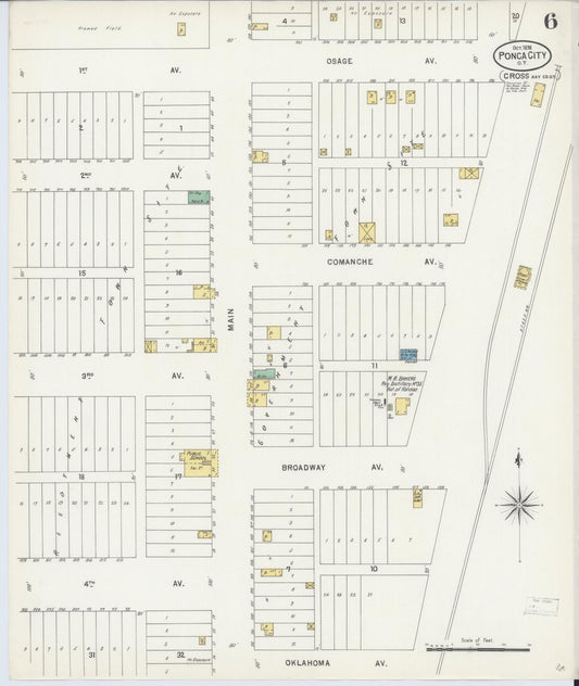Sanborn Fire Insurance Map from Ponca City, Kay County, Oklahoma (1898), Sheet #0006 - Historic Sanborn Fire Insurance Map Print, vintage old map wall art, antique decor, genealogy gift, Oklahoma Oklahoma map