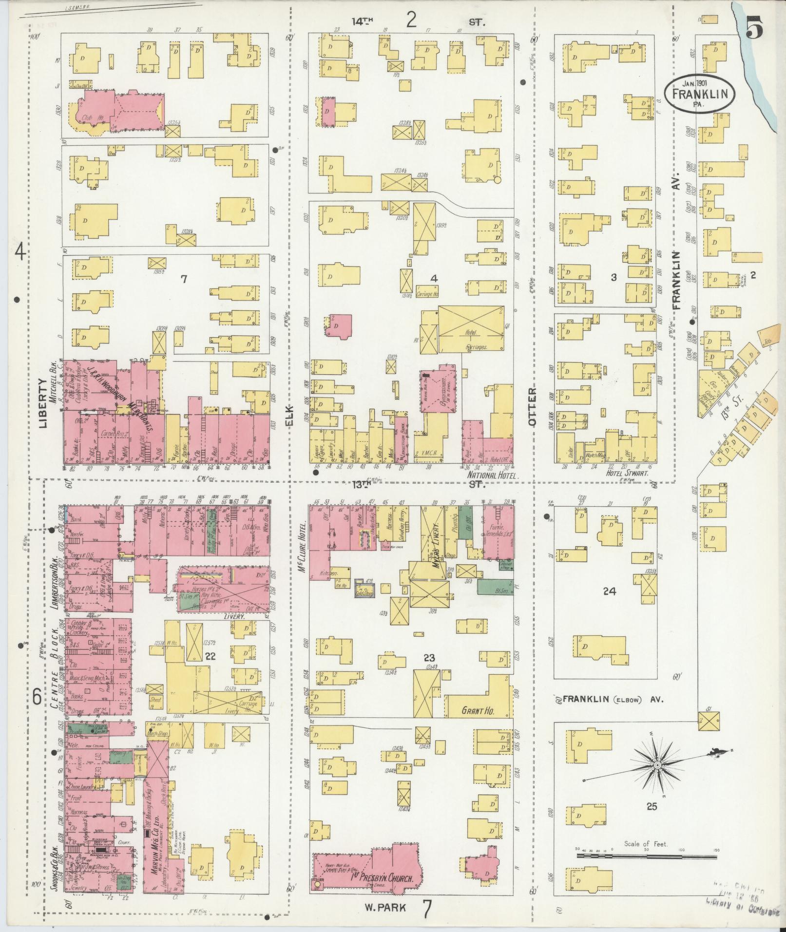 Sanborn Fire Insurance Map from Franklin, Venango County, Pennsylvania (1901), Sheet #0005 - Historic Sanborn Fire Insurance Map Print, vintage old map wall art, antique decor, genealogy gift, Pennsylvania Pennsylvania map